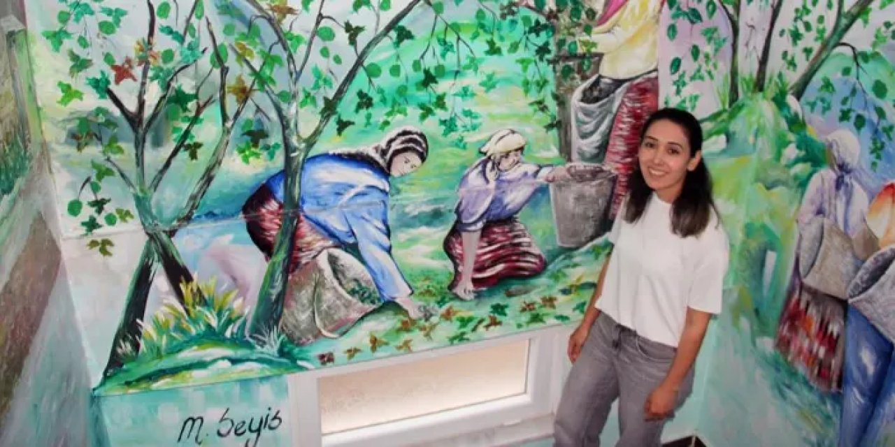 Giresun’da fındığın 12 aylık serüveni merdiven duvarına resmedildi
