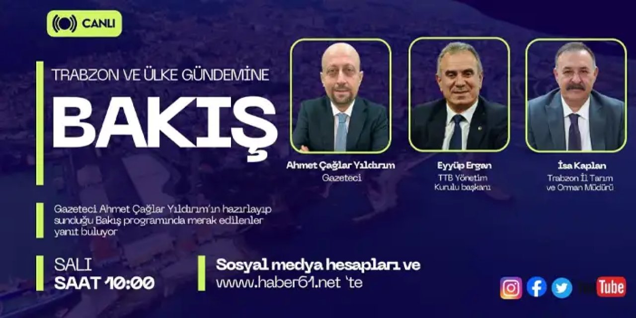 Trabzon ve ülke gündemi Bakış programı ile Haber61TV ekranların'da!