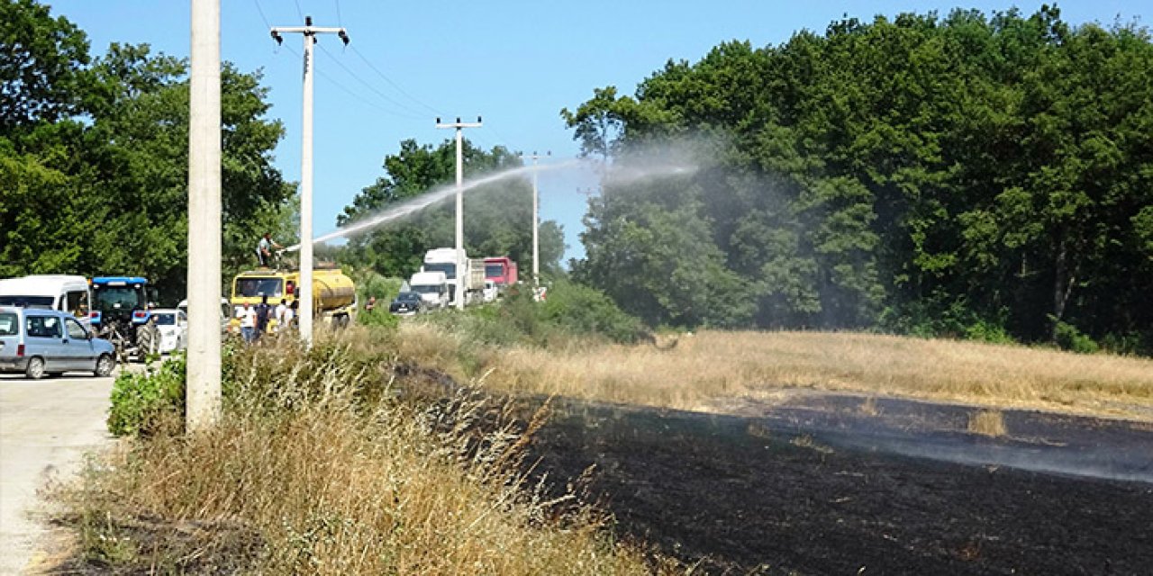 Samsun Atakum'da buğday tarlasında korkutan yangın