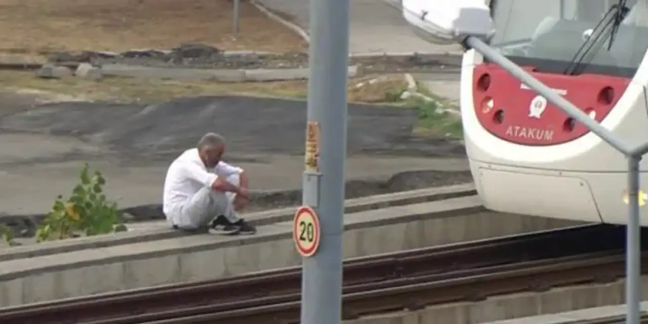 Samsun tramvay hattında korku dolu anlar!