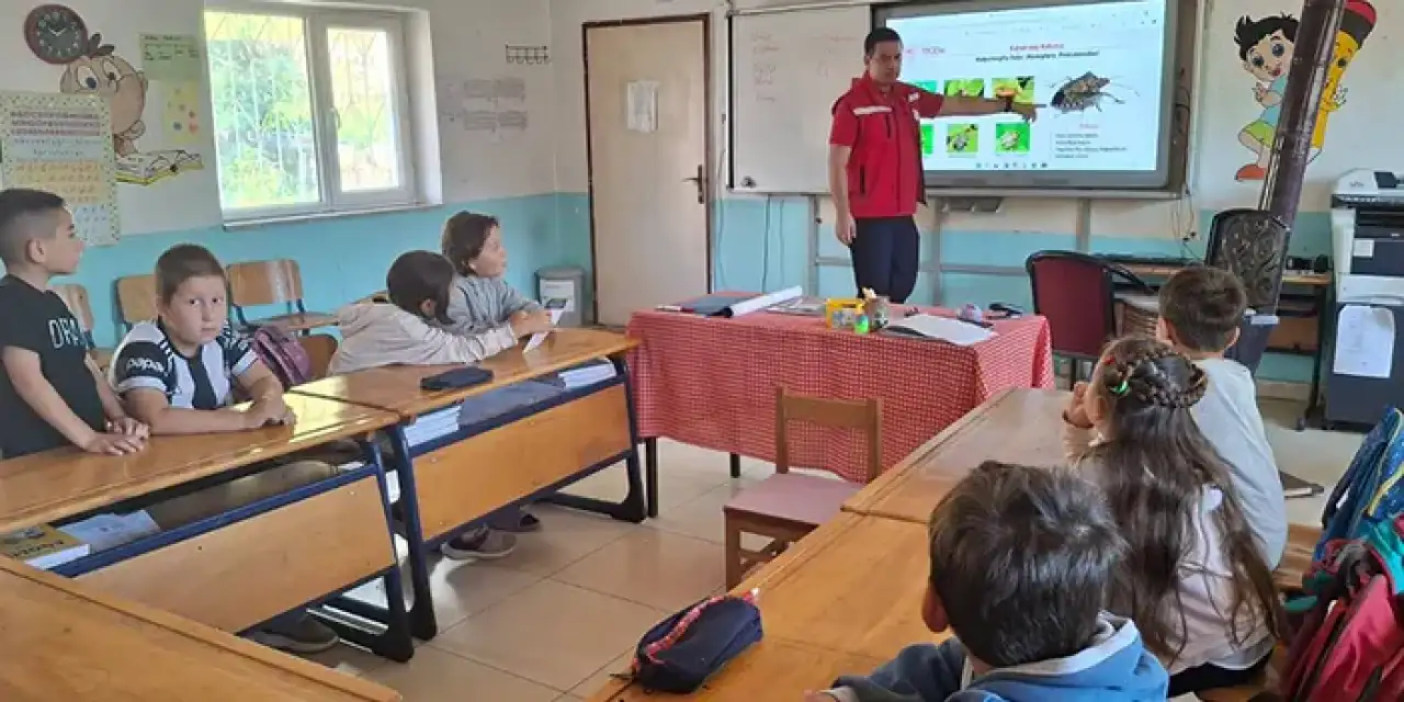 Samsun'da bir ilkokulda çocuklara kahverengi kokarcanın tarım ürünlerine verdiği zararlar anlatıldı!