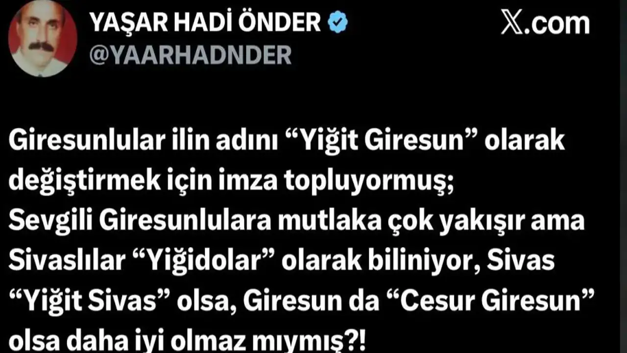Giresun’a “Yiğit” unvanı kampanyası Sivas’ta tartışma yarattı