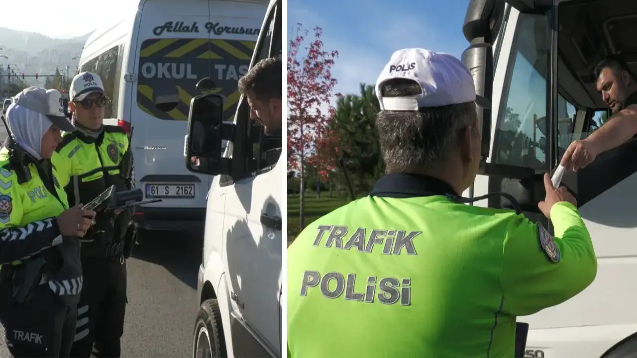 Polis ekipleri Trabzon’da sahada: Hem dolmuş hem kış lastiği denetimi bir arada