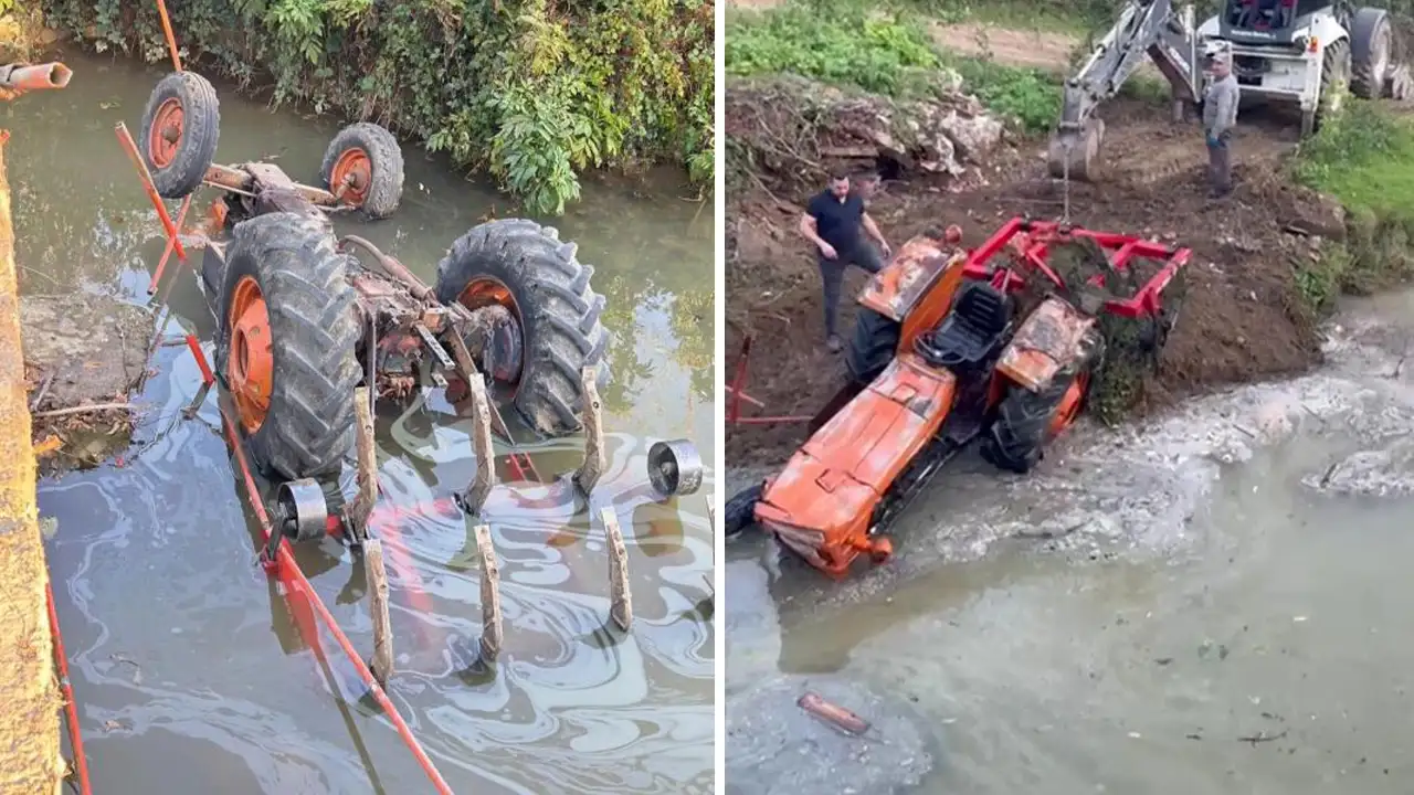 Samsun’da traktör köprüden uçtu: Sürücü son anda kurtuldu