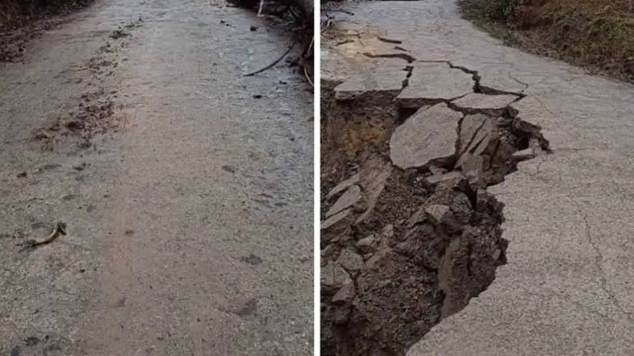 Trabzon'da korkutan çökme: Beton yol ulaşıma kapandı