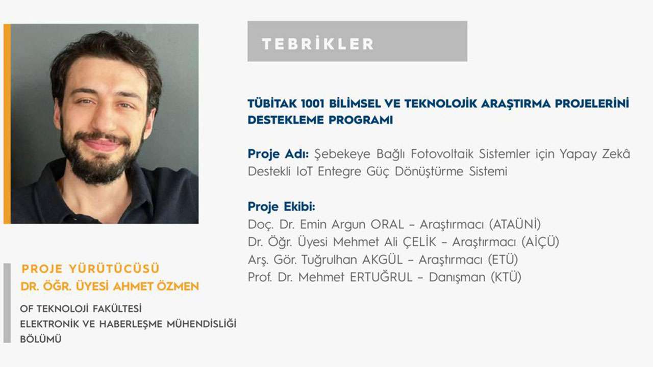 KTÜ’lü Dr. Özmen’e TÜBİTAK 1001 Proje desteği verildi