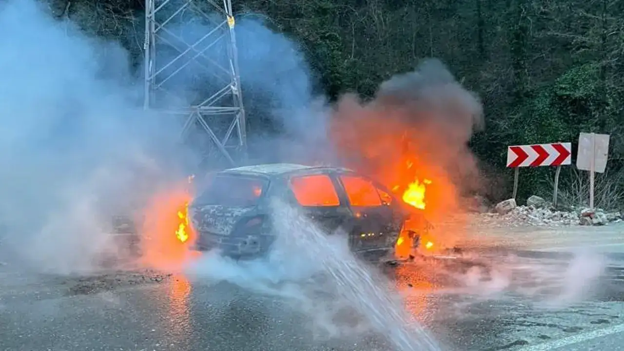 Artvin'de araç seyir halindeyken alevlere teslim oldu