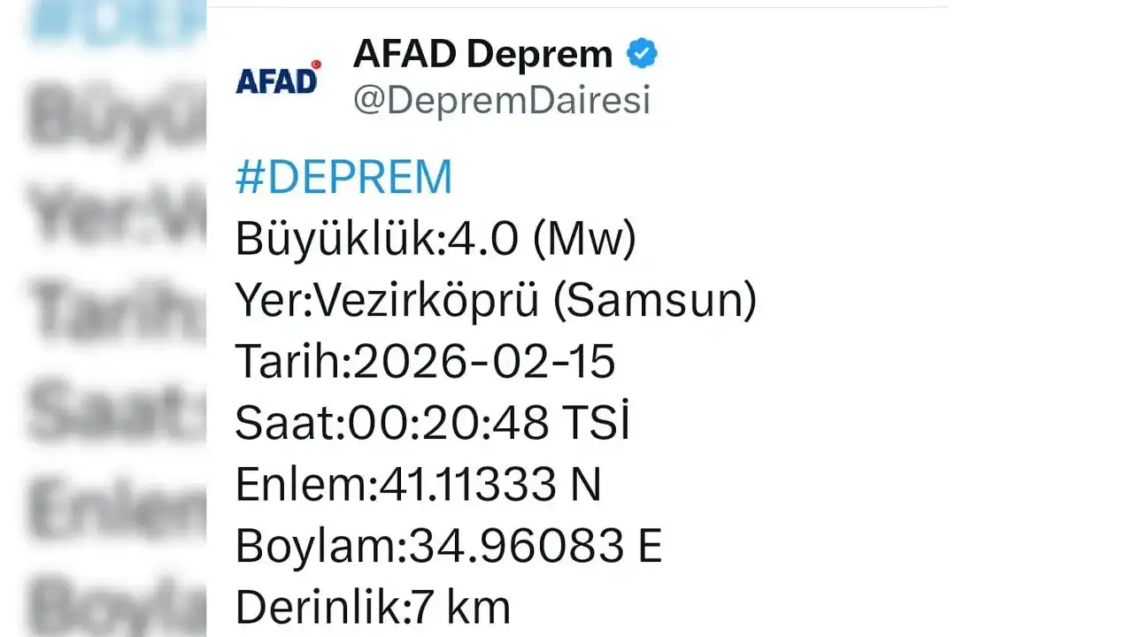 Samsun'da  gece yarısı sallandı: 4.0 büyüklüğünde deprem