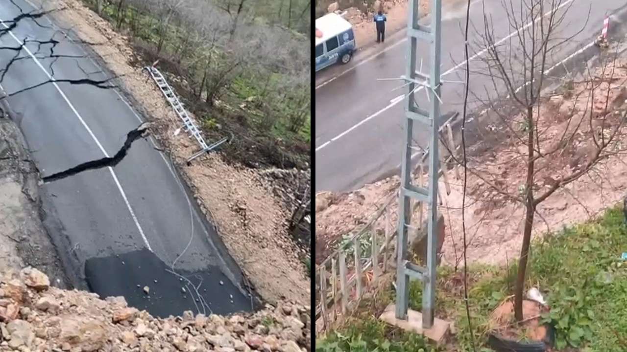 Bölgemizde korkutan heyelan! Karayolu kağıt gibi yırtıldı, istinat duvarları yıkıldı