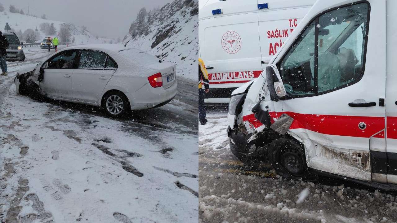 Trabzon Plakalı Araç Ambulansla çarpıştı kazada 3 kişi yaralandı