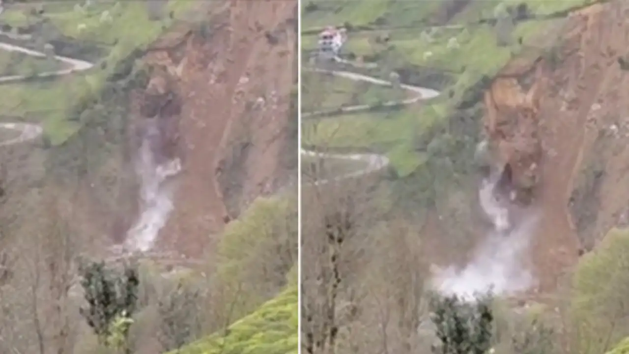 Rize Ardeşen’de heyelan: Dev kaya dere yatağına yuvarlandı