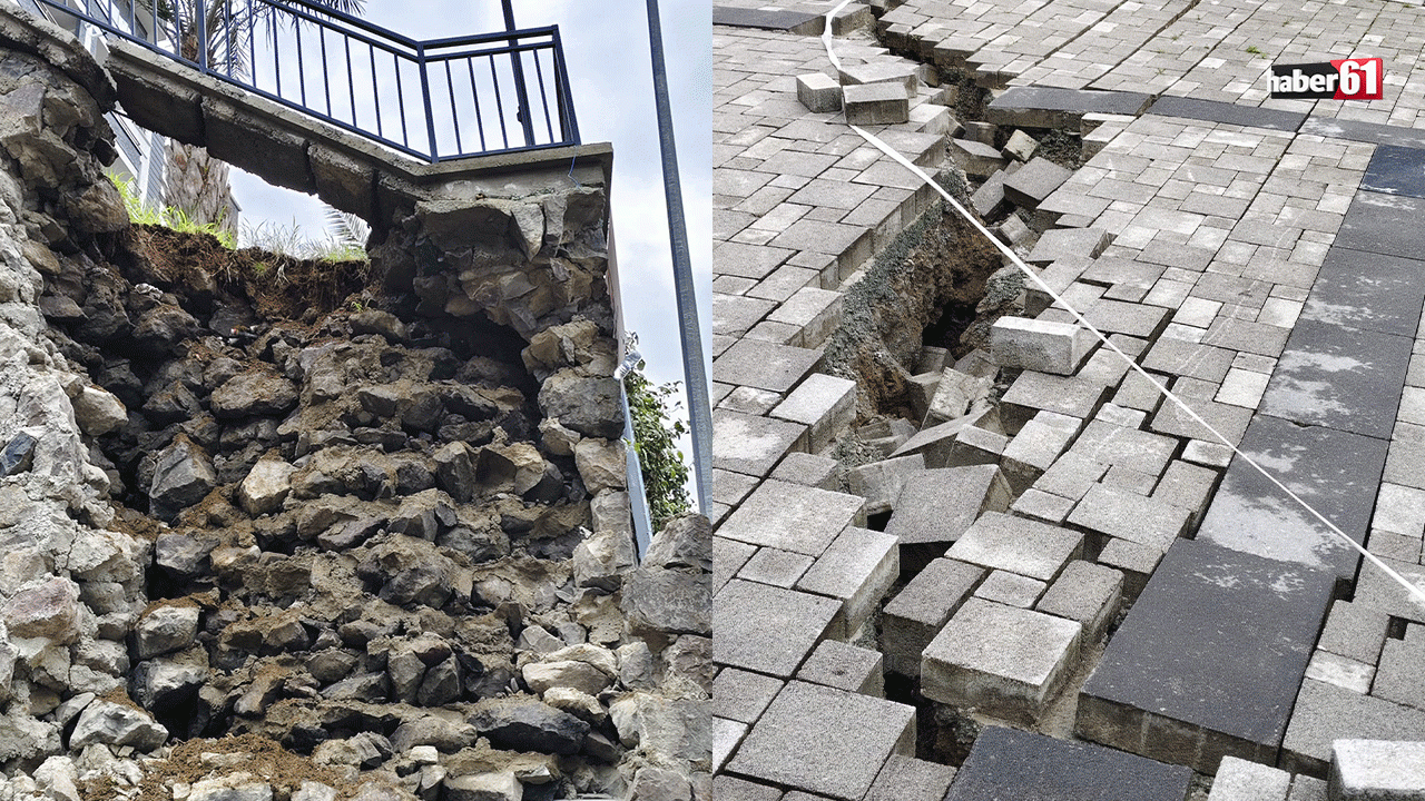 Trabzon'da şok görüntü! Yol yarıldı, istinat duvarı çöktü! Bölge tehlike altında mı?