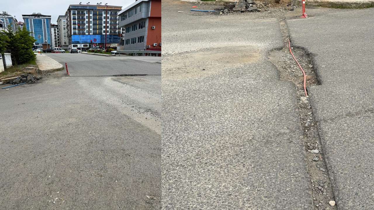 Trabzon’da yol ortasında tedirgin eden kablo