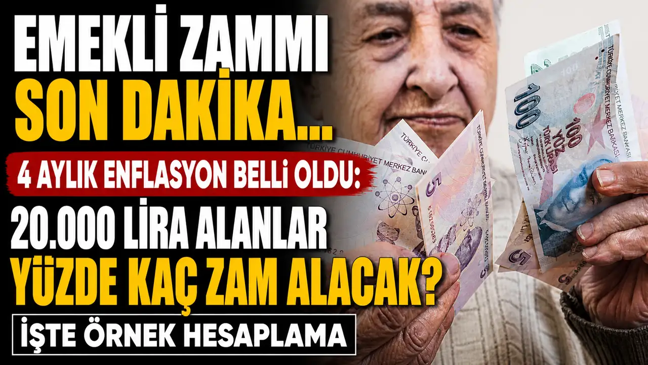 Emekli zammı son dakika… 4 aylık enflasyon belli oldu: 20.000 lira alanlar yüzde kaç zam alacak?