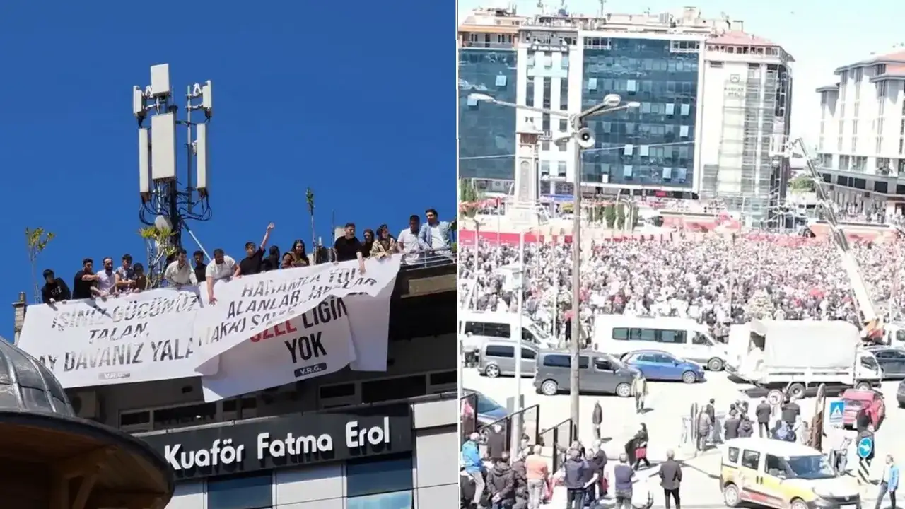 Rize’de Özgür Özel mitinginde pankart gerilimi!