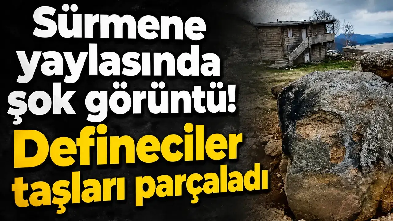 Sürmene yaylasında şok görüntü! Defineciler taşları parçaladı
