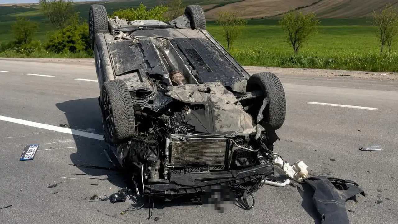 Trabzon plakalı araç taklalar atarak hurdaya döndü