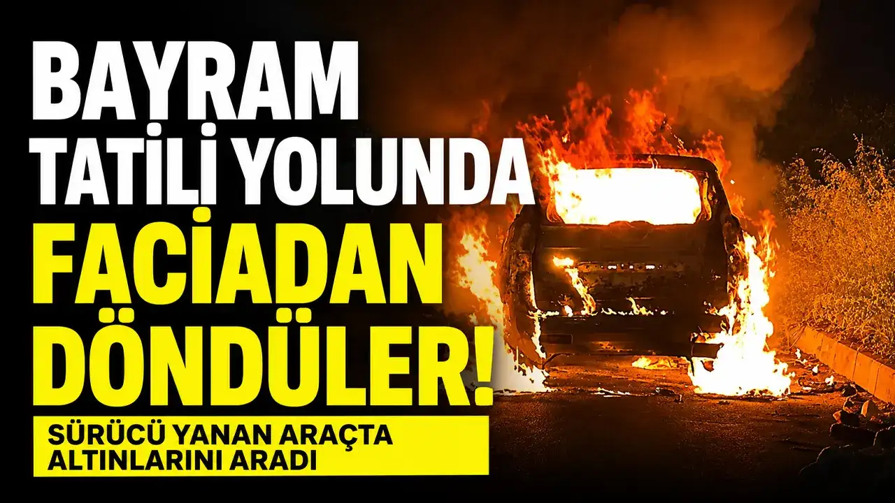 Bayram tatili yolunda faciadan döndüler! Sürücü yanan araçta altınlarını aradı