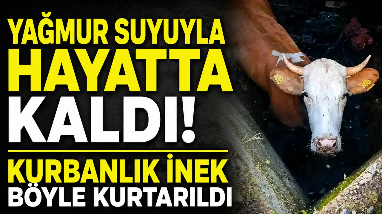 Yağmur suyuyla hayatta kaldı! Kurbanlık inek böyle kurtarıldı
