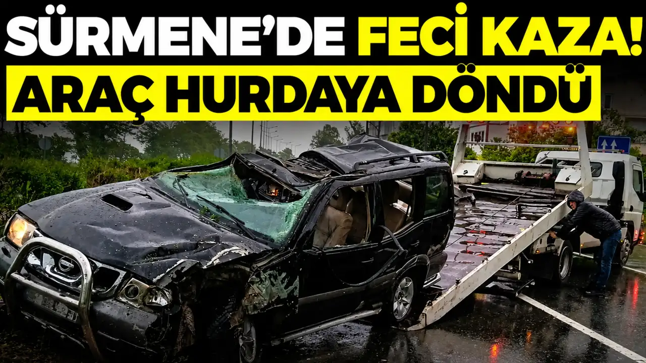 Sürmene'de feci kaza! Araç hurdaya döndü