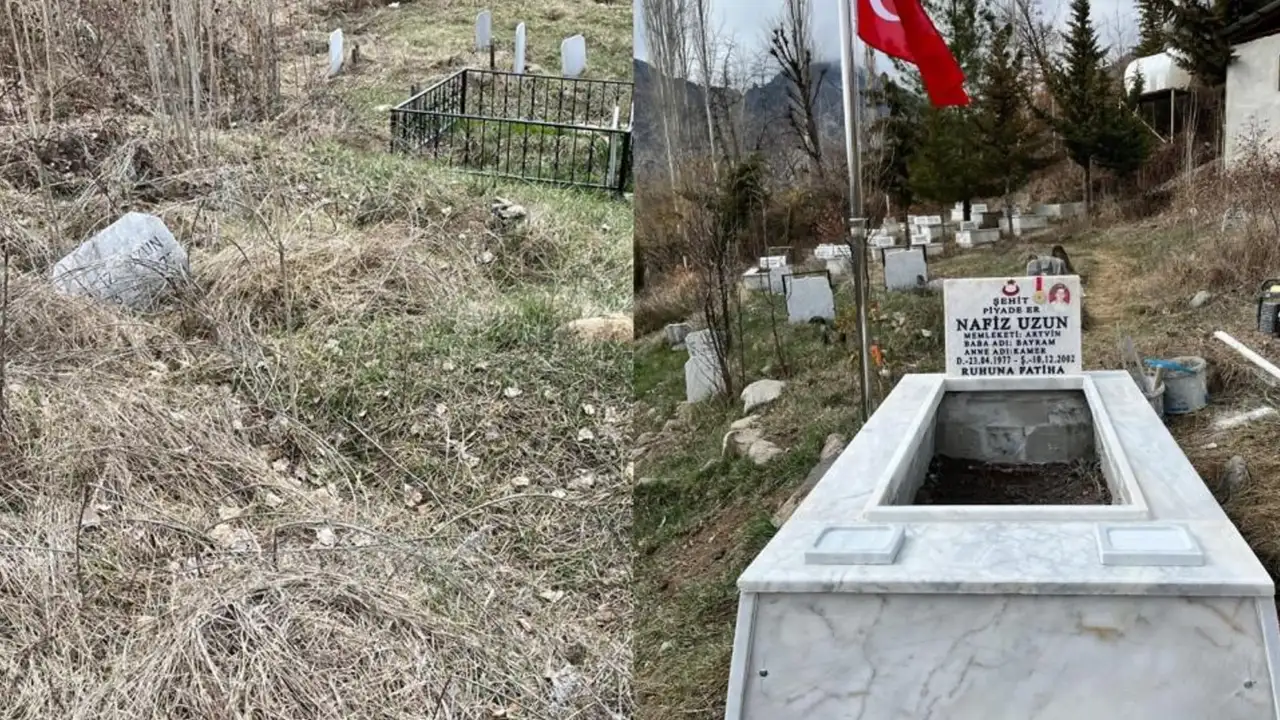 Artvin’de şehit mezarları yenilendi, bayraklar değiştirildi