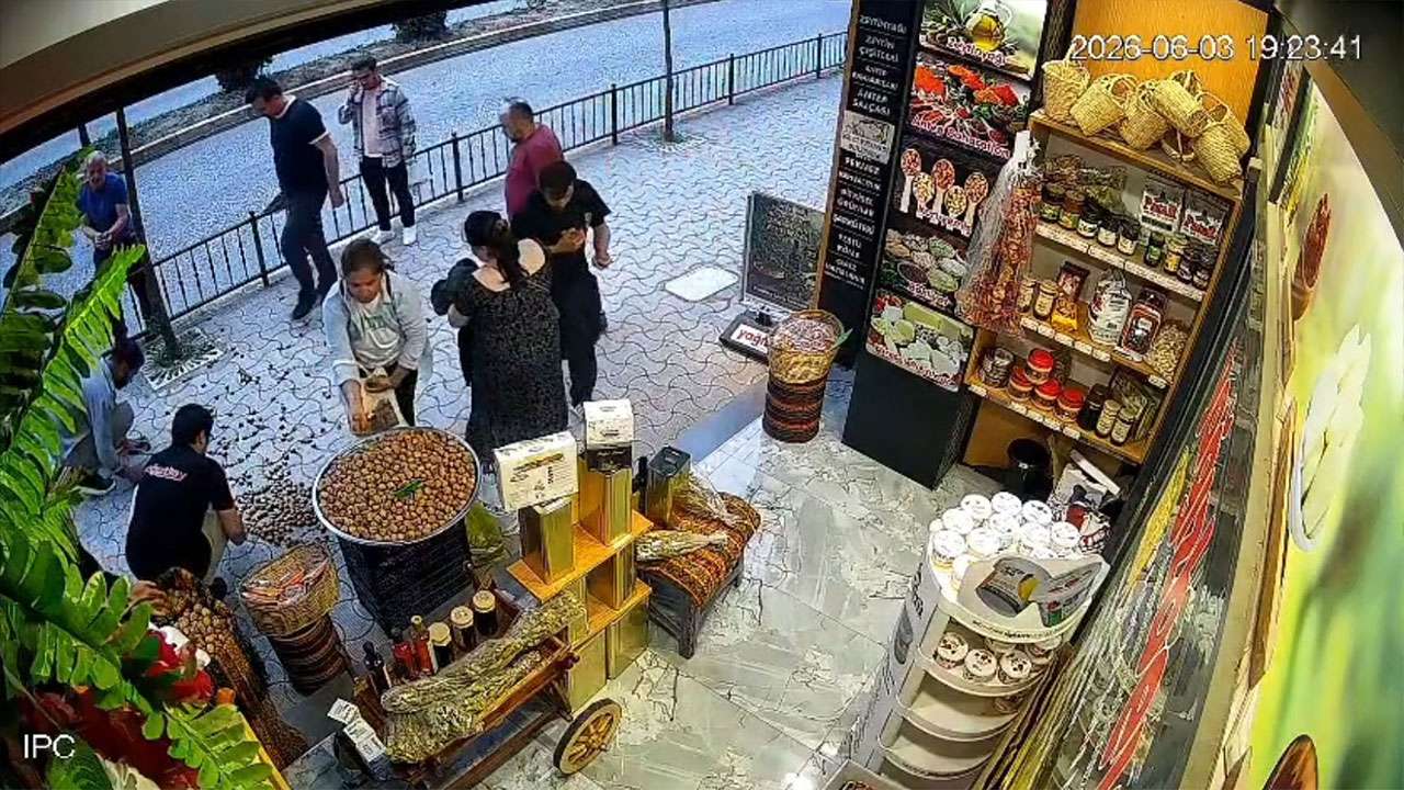 Giresun'da kedinin devirdiği ceviz çuvalı kamerada