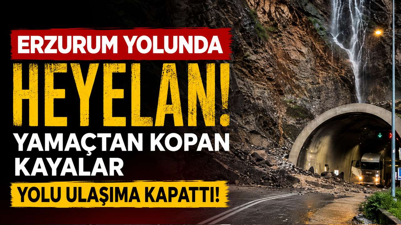 Erzurum yolunda heyelan! Yamaçtan kopan kayalar yolu ulaşıma kapattı