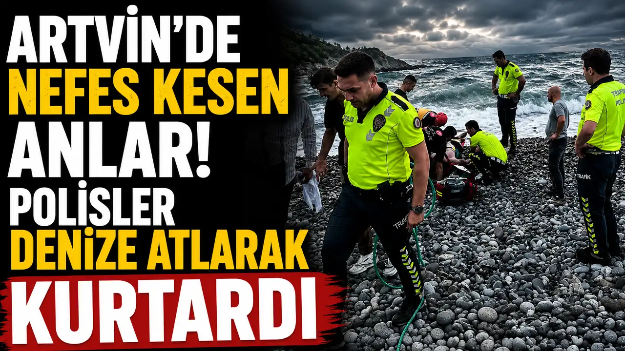 Artvin'de nefes kesen anlar! Polisler denize atlayarak kurtardı
