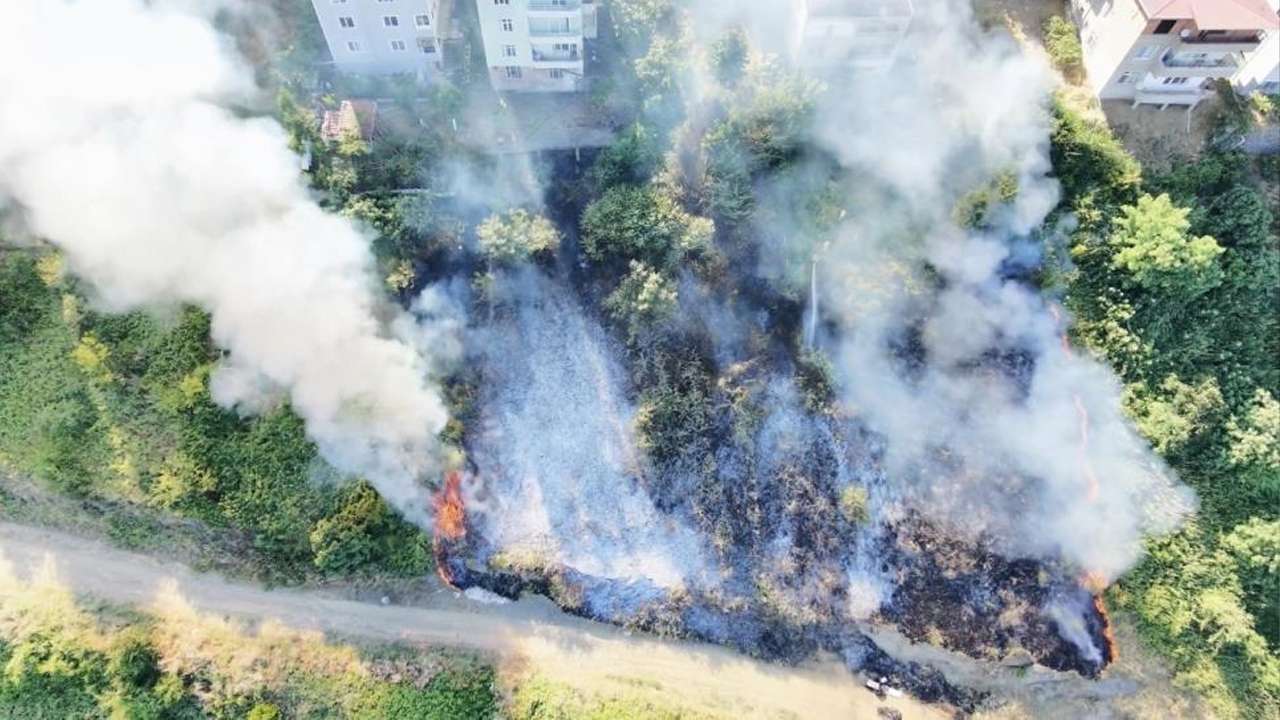 Korkutan tarla yangını: Binalara sıçramadan söndürüldü