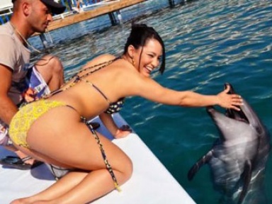 Güzeller yunuslarla stres attı