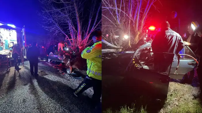 Antalya'da kontrolden çıkıp ağaca giren araçta 3 kişi öldü