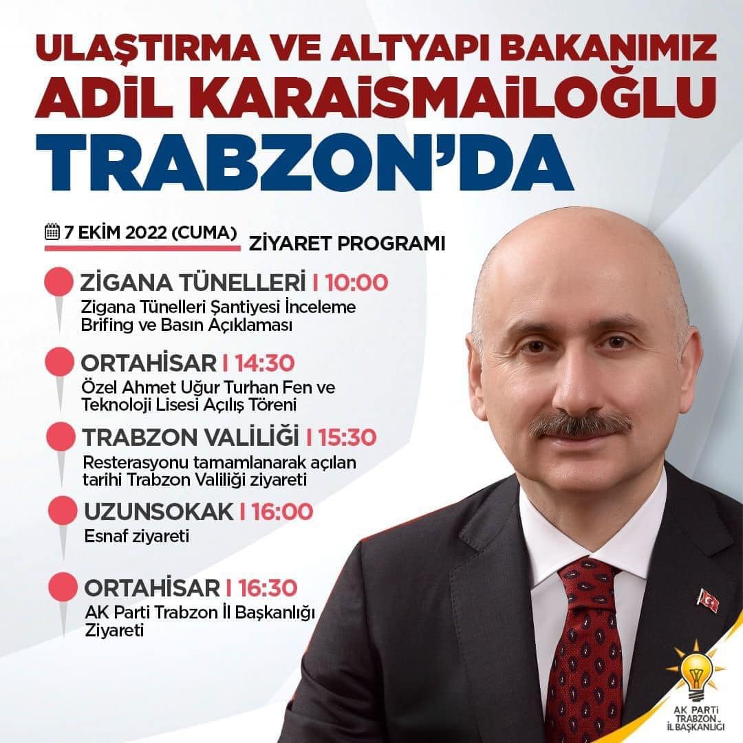 Bakan Adil Karaismailoğlu Trabzon’a geliyor
