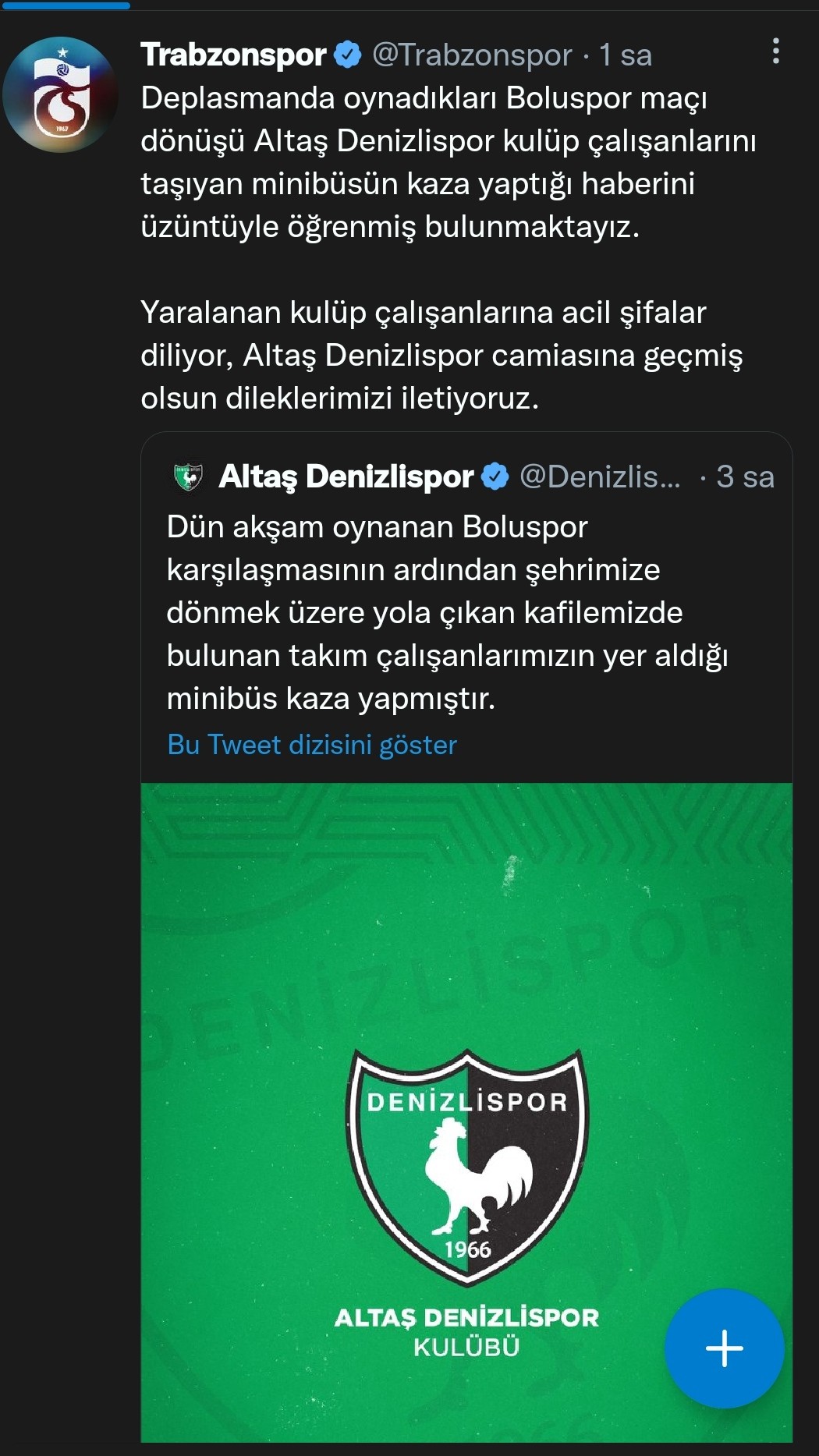 Spor camiasından Denizlispor’a geçmiş olsun mesajı