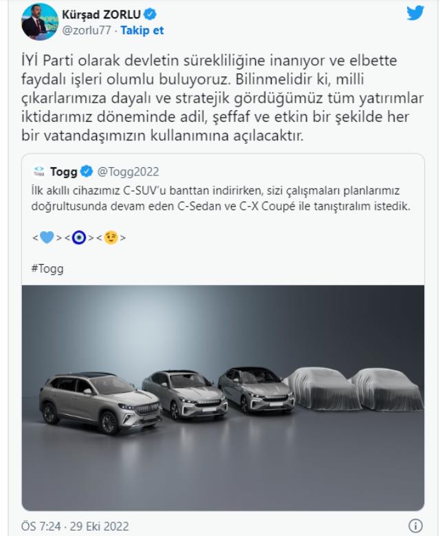 İYİ Parti'den TOGG açıklaması: Olumlu buluyoruz