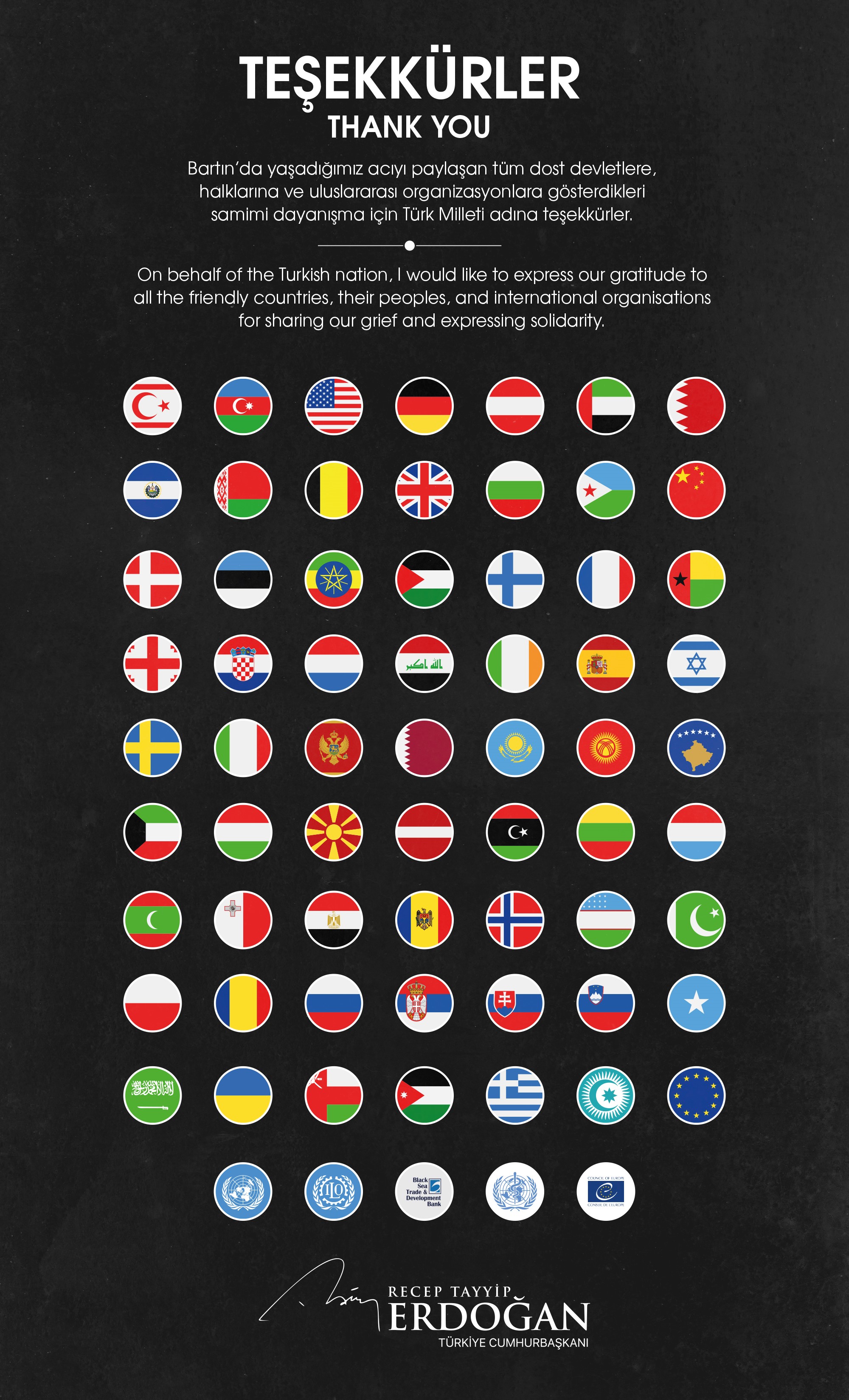 Cumhurbaşkanı Erdoğan'dan, Bartın'daki acıyı paylaşan devletlere ilişkin paylaşım