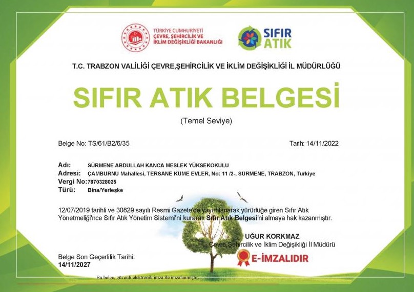 KTÜ'nün fakülte ve MYO'ları sıfır atık belgesi aldı