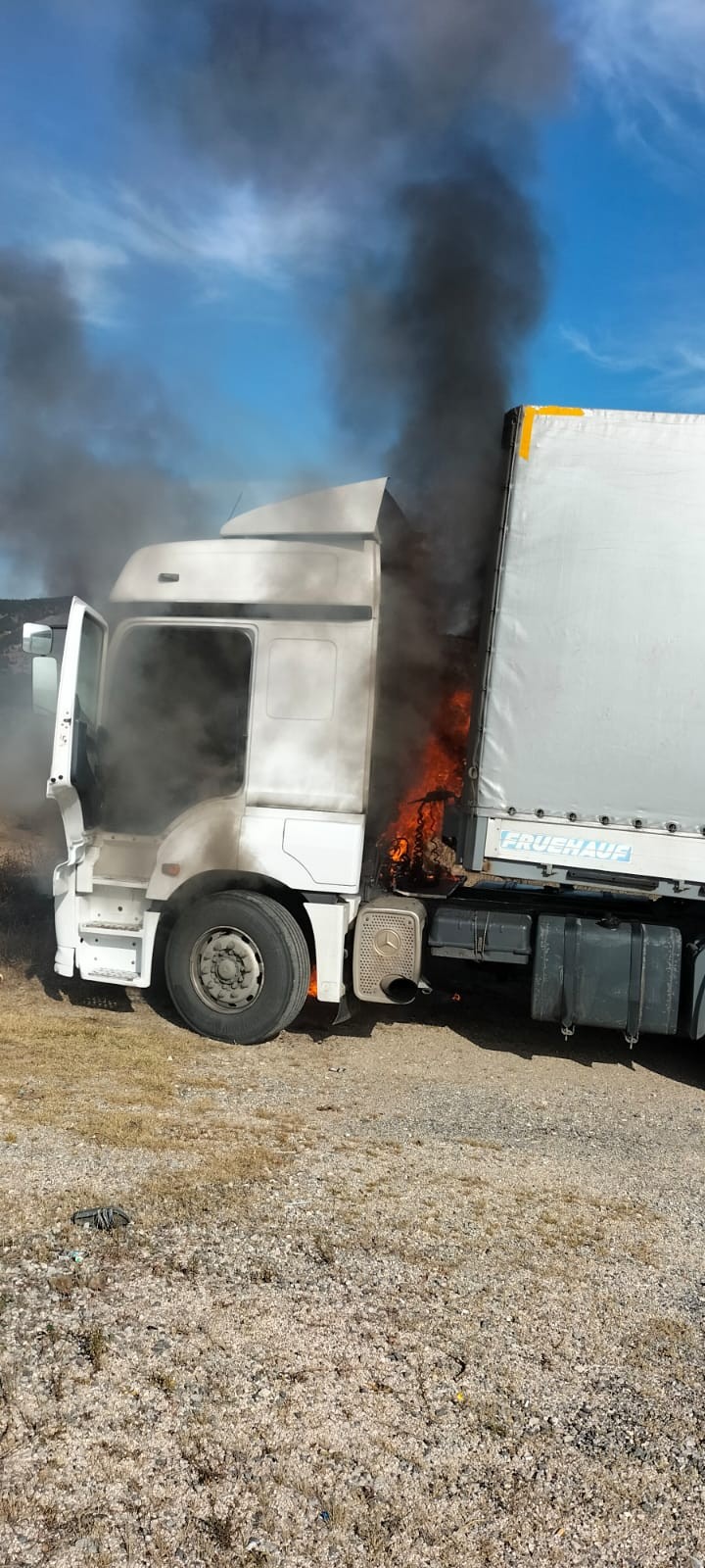Fındık yüklü tır alevlere teslim oldu