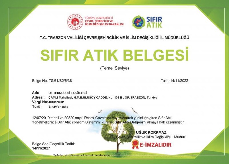 KTÜ'nün fakülte ve MYO'ları sıfır atık belgesi aldı