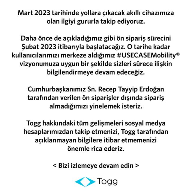 TOGG'dan heyecanlandıran açıklama! Ön siparişler ne zaman alınacak?