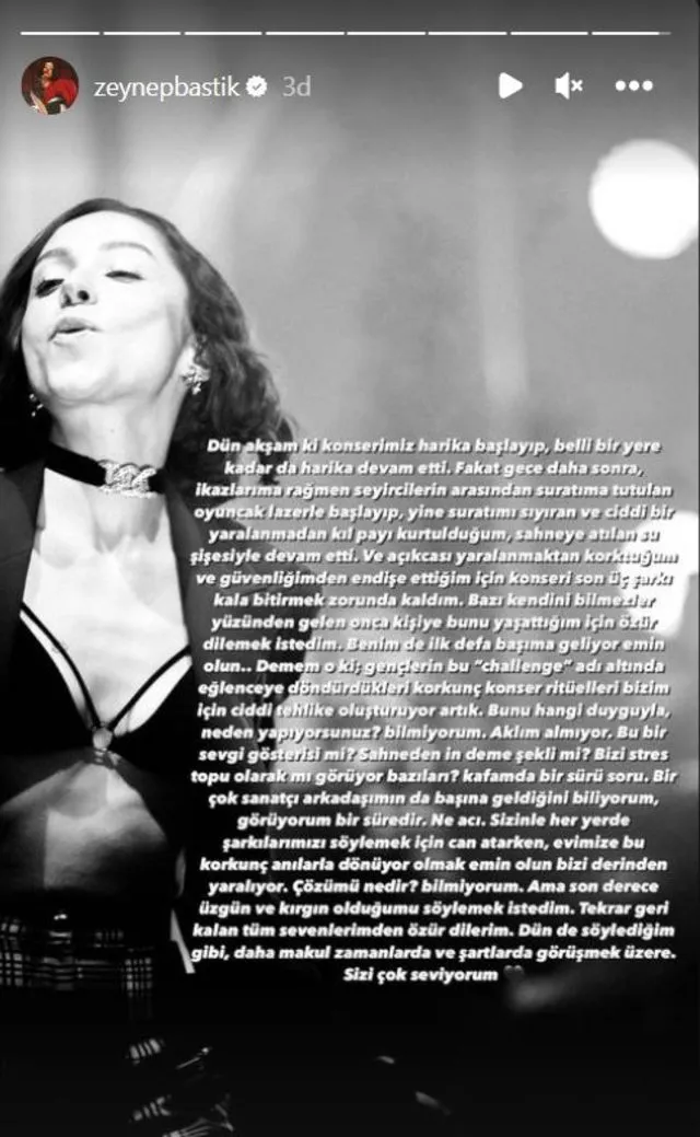 Zeynep Bastık konserini yarıda kesti! Yüzüne şişe fırlattılar 