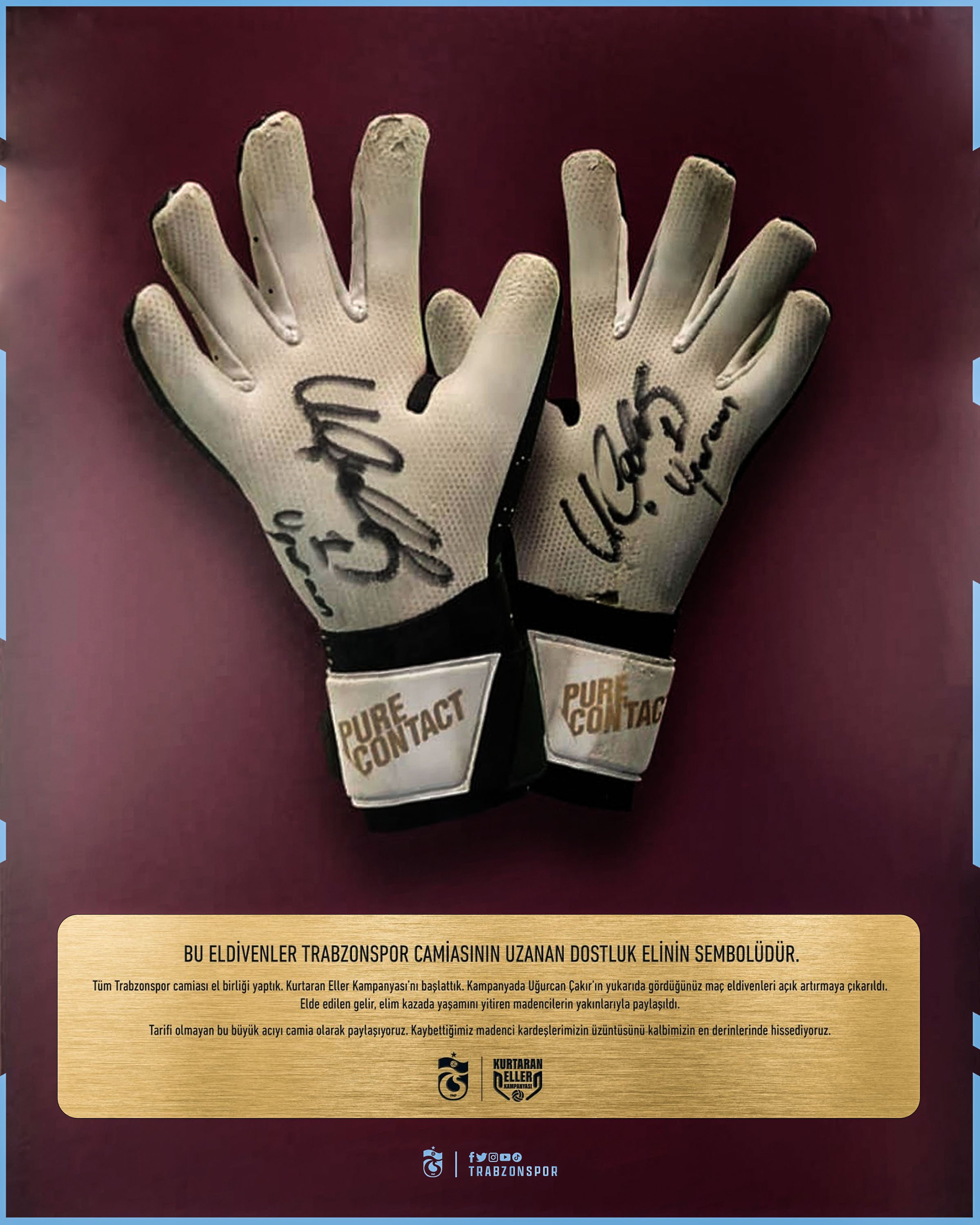 Trabzonspor, Madenciler Günü mesajı! Uğurcan’ın eldivenleri…