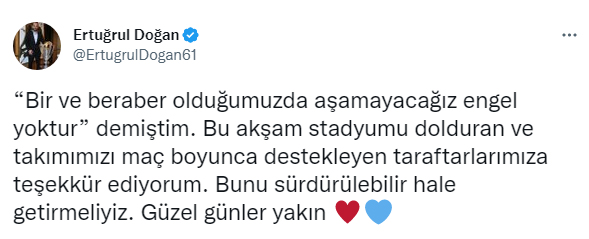 Ertuğrul Doğan’dan mesaj! “Güzel günler yakın”