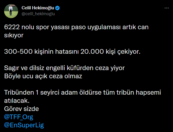 Celil Hekimoğlu'ndan Passolig isyanı! "Görev sizde"