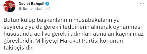 Maçlardaki “Hükümet İstifa” tezahüratlarına Bahçeli’den sert çıkış! “Seyircisiz oynansın”