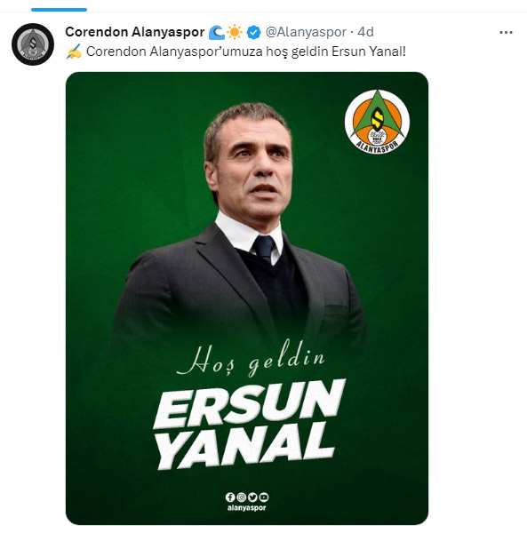Alanyaspor Ersun Yanal'ı resmen açıkladı
