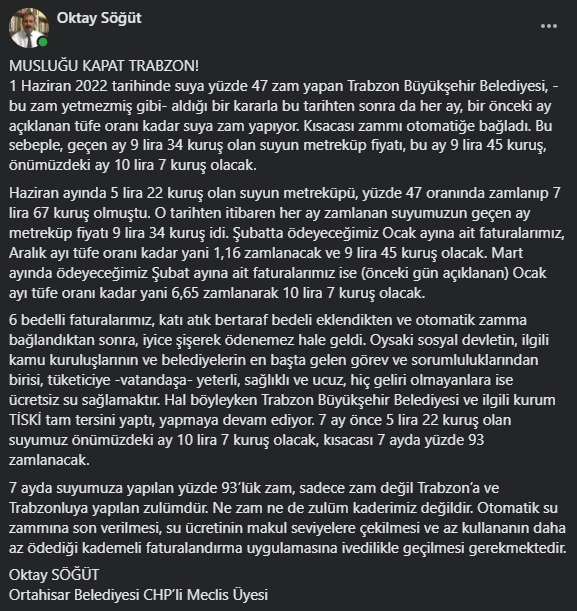 Trabzon’da suya zam isyanı! “Otomatiğe bağlandı”