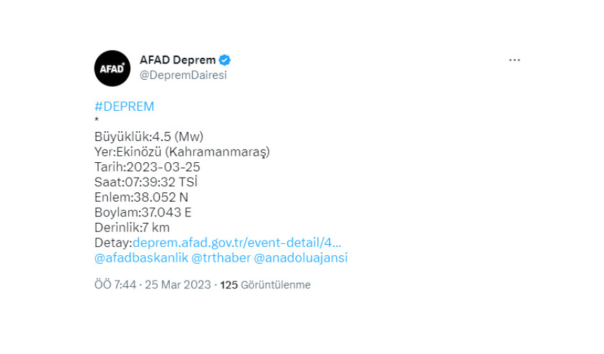 Kahramanmaraş güne depremle uyandı