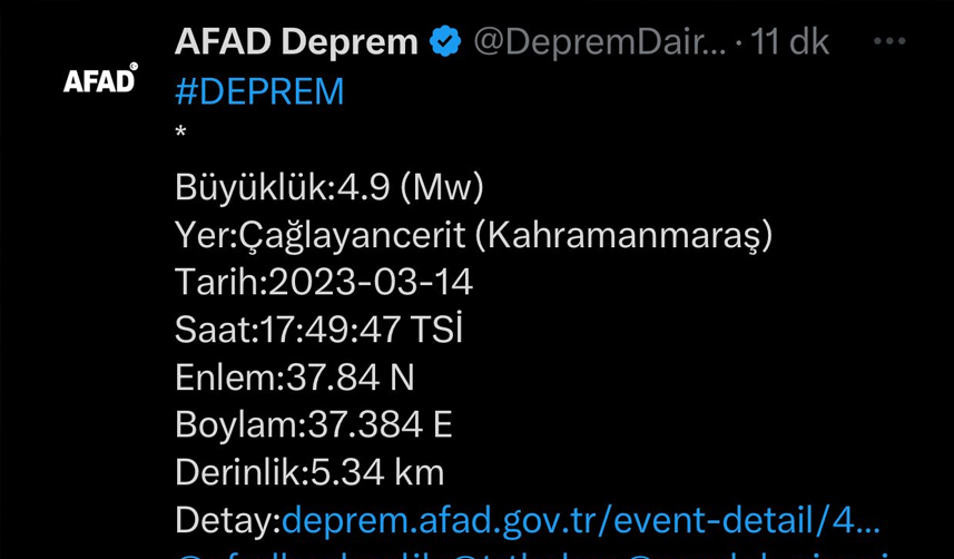 Kahramanmaraş'ta 4,9'luk deprem!
