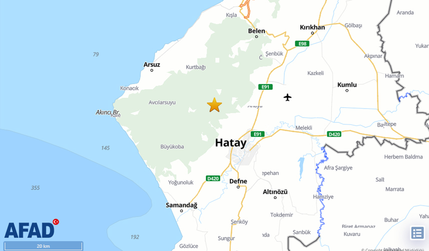 Hatay'da 4,4 büyüklüğünde deprem