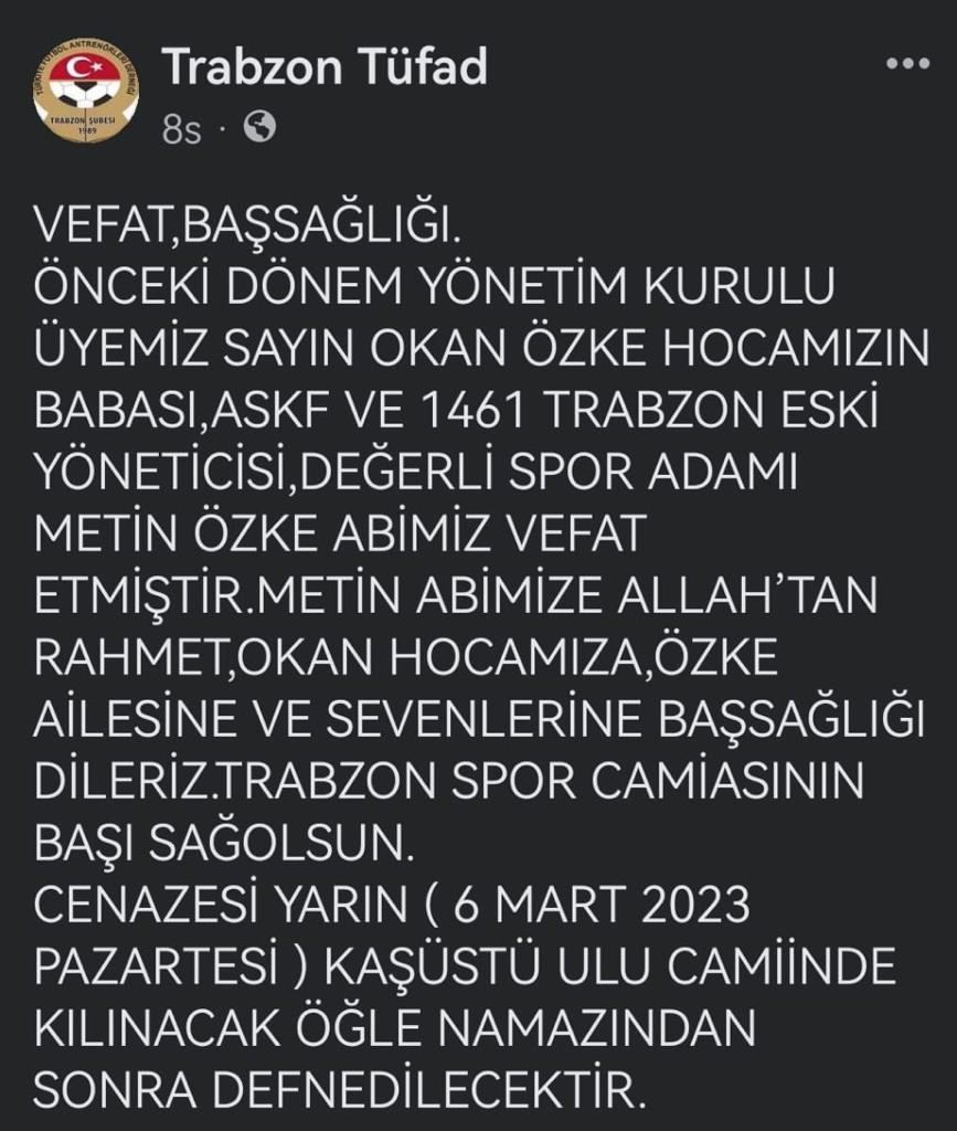 TÜFAD'tan Metin Özke için başsağlığı mesajı